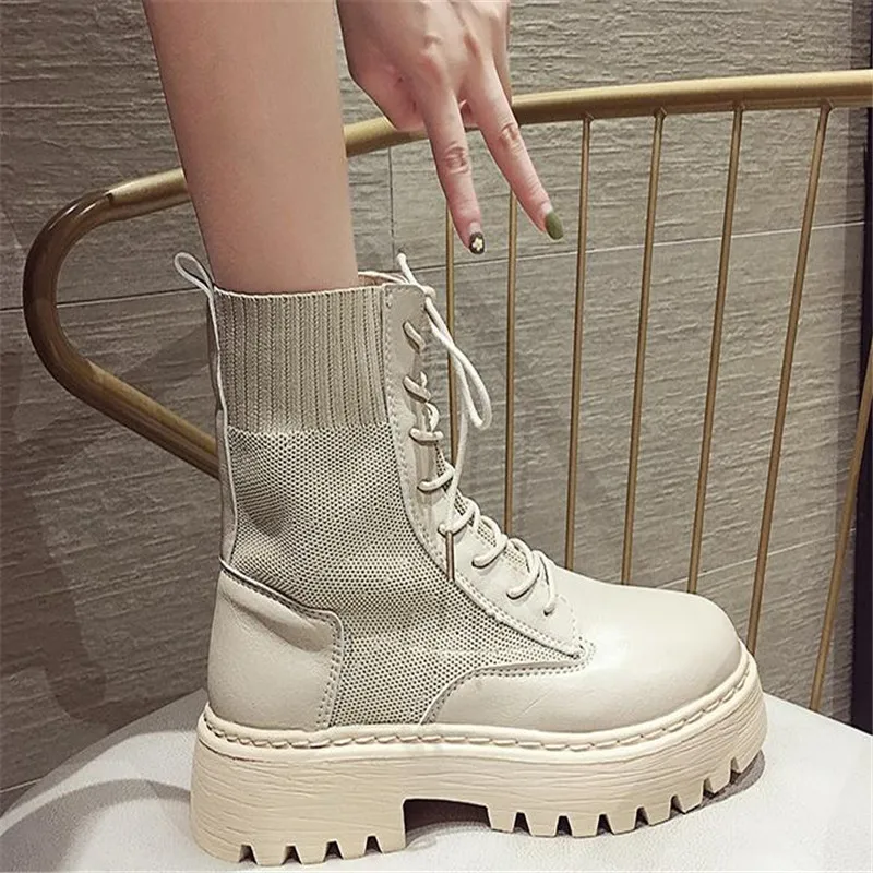 size 34  41  Ankle Boots for Women Autumn Motorcycle Boots Thick Heel PlatfoAnkle  Shoes Woman Slip on Round Toe Fashion  Boots