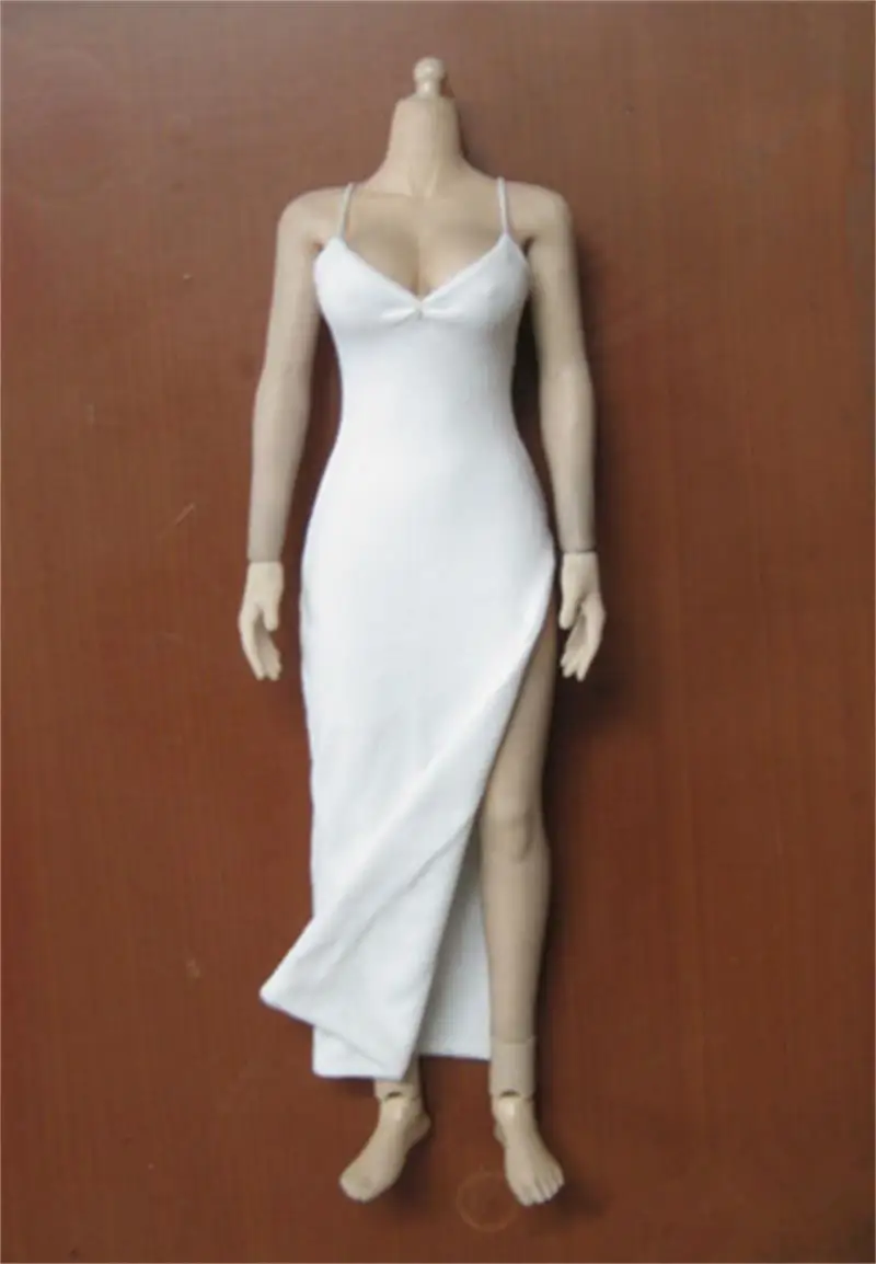 Best Sell For Sales 1/6 Scale White Slit Cheongsam Skirt For Sexy Women Female Doll Action