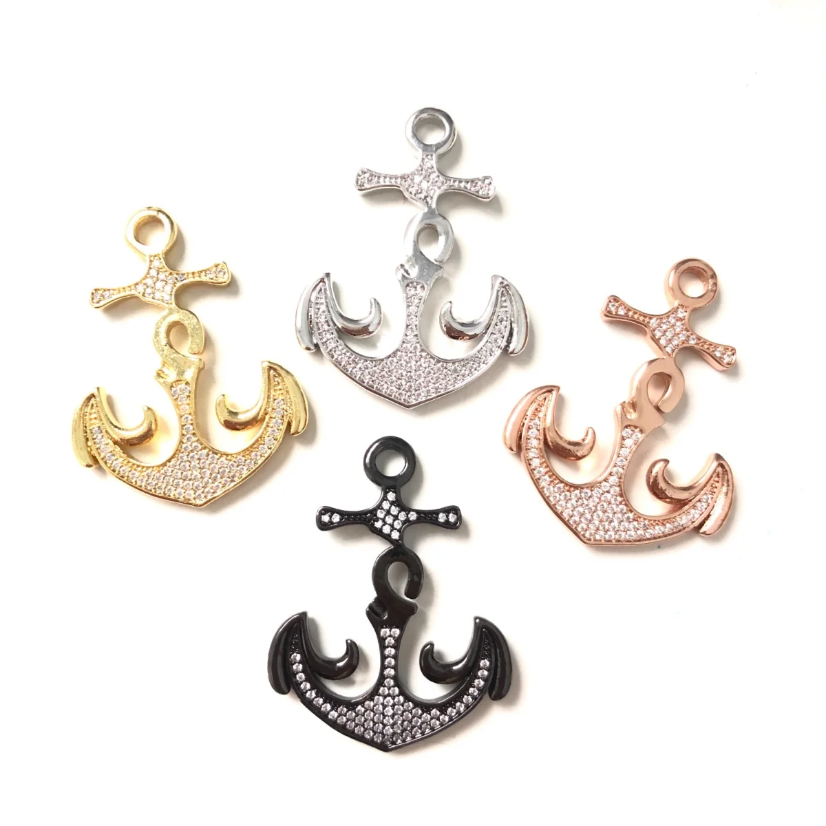 5pcs Anchor Charms for Women Bracelet Necklace Making Cubic Zirconia Pave Bling Gold-Plated Jewelry Handmade Accessory Wholesale