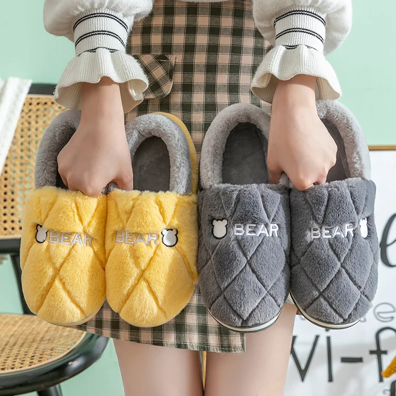 TZLDN Cute Bear Winter Warm Slippers Women Family Christmas Gift Cotton Shoes For Male And Female Pluch Indoor Shoes