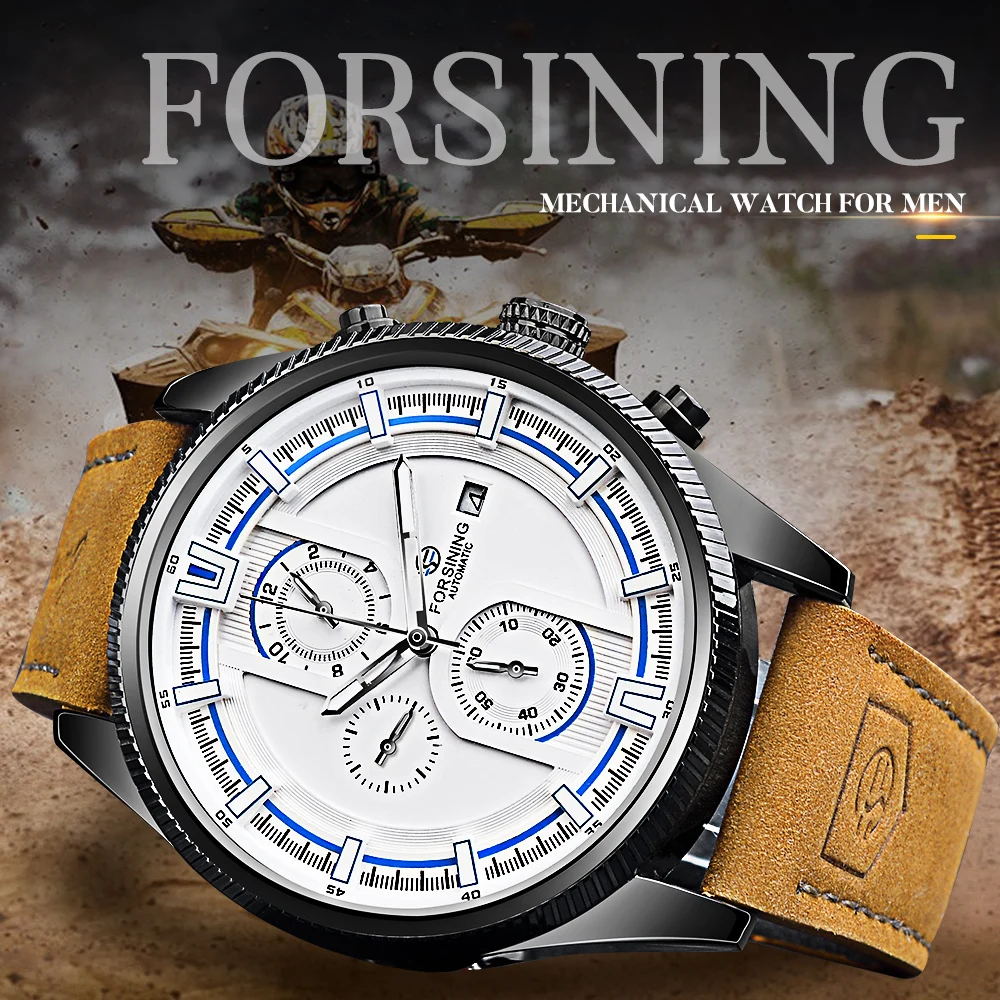 Forsining 3 Dial Men Mechanical Wristwatch Waterproof Military Watch Mens Automatic Analog Watches With Calendar Reloj Hombre