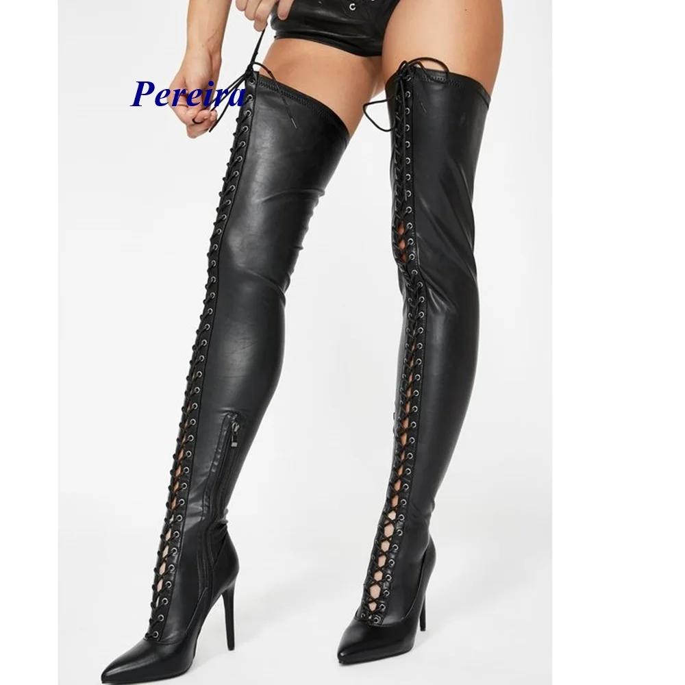 Pointed Toe Cross Tied Boots Over The Knee Thin Heel Boots Newest Fashion Women Winter Shoes 2025 Hot Sale Big Size Sexy Shoes