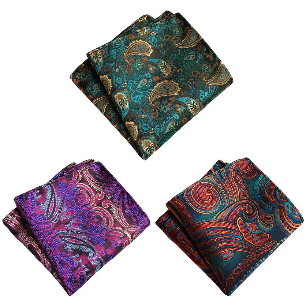 3 Packs Men Classic Floral Paisley Stripe Pocket Square Wedding Handkerchief BWTHZ0373