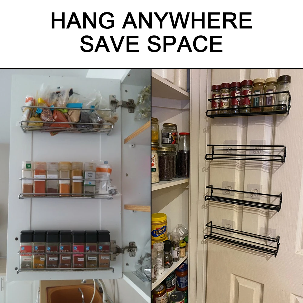 2 Pcs Metal Hanging Racks Seasoning Shelf Kitchen Organizer Spice Jar Storage Rack Single Layer For Home Restaurant Wall-Mounted