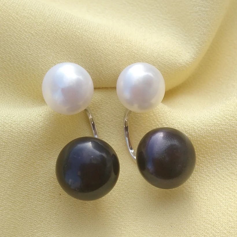 

AAA++ 7-8mm 10-11mm South Sea White Black Real Natural Pearl Earrings 925 Silver Telephone Style Studs Free Shipping