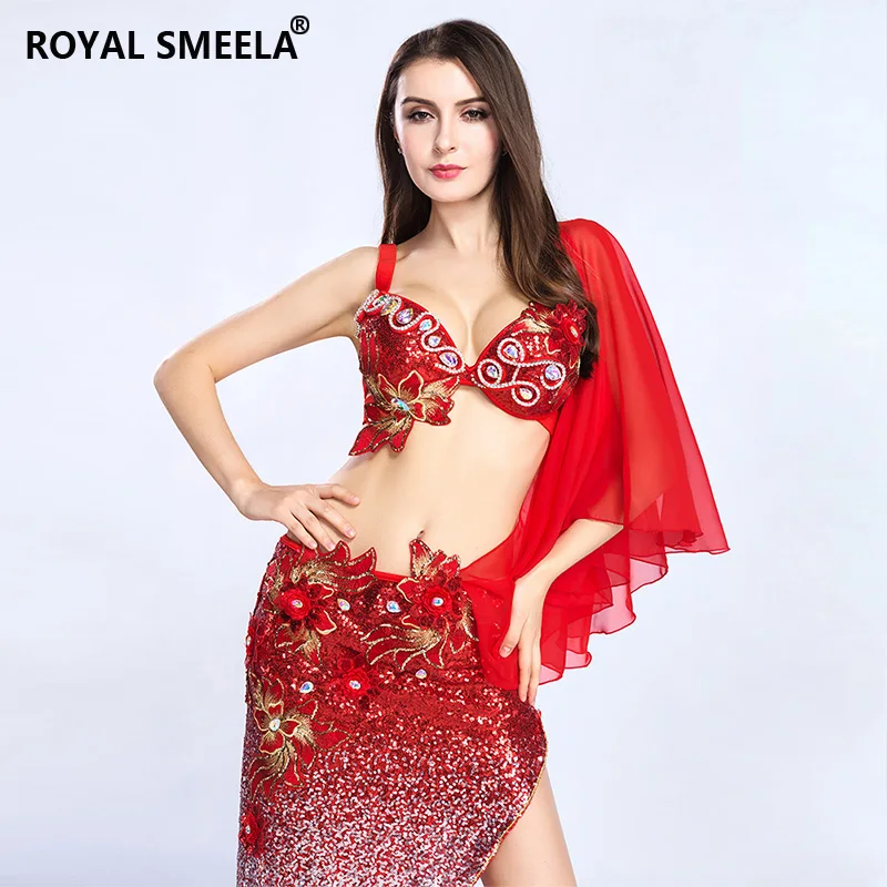 Women sequin costume oriental dance dress belly dance costumes belly dancing outfits sexy bra top skirt belly dance mermaid set