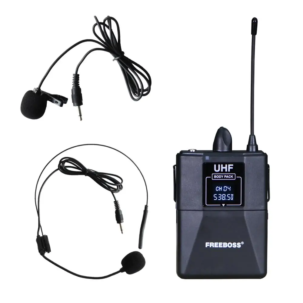 FREEBOSS FB-U400H2 4 Channel UHF Wireless Microphone System with 2 Bodypack and 2 Handheld Microphone of Church Family Party