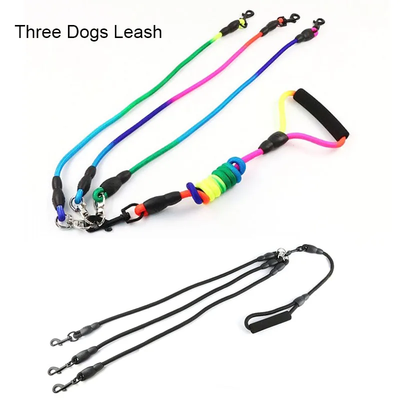 

Three Dogs Leash Nylon Rainbow Pet Dog Leash Walking Training Leash Cats Dogs Harness Collar Leashes Strap Belt Rope Dia.1.2cm