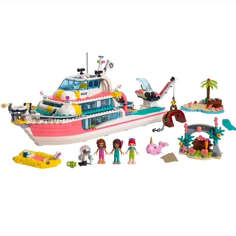 Girl Friends Dolphin Lighthouse Rescue Center Large Yacht Club Mission Boat Compatible 41381 Building Blocks Brick Toys gifts