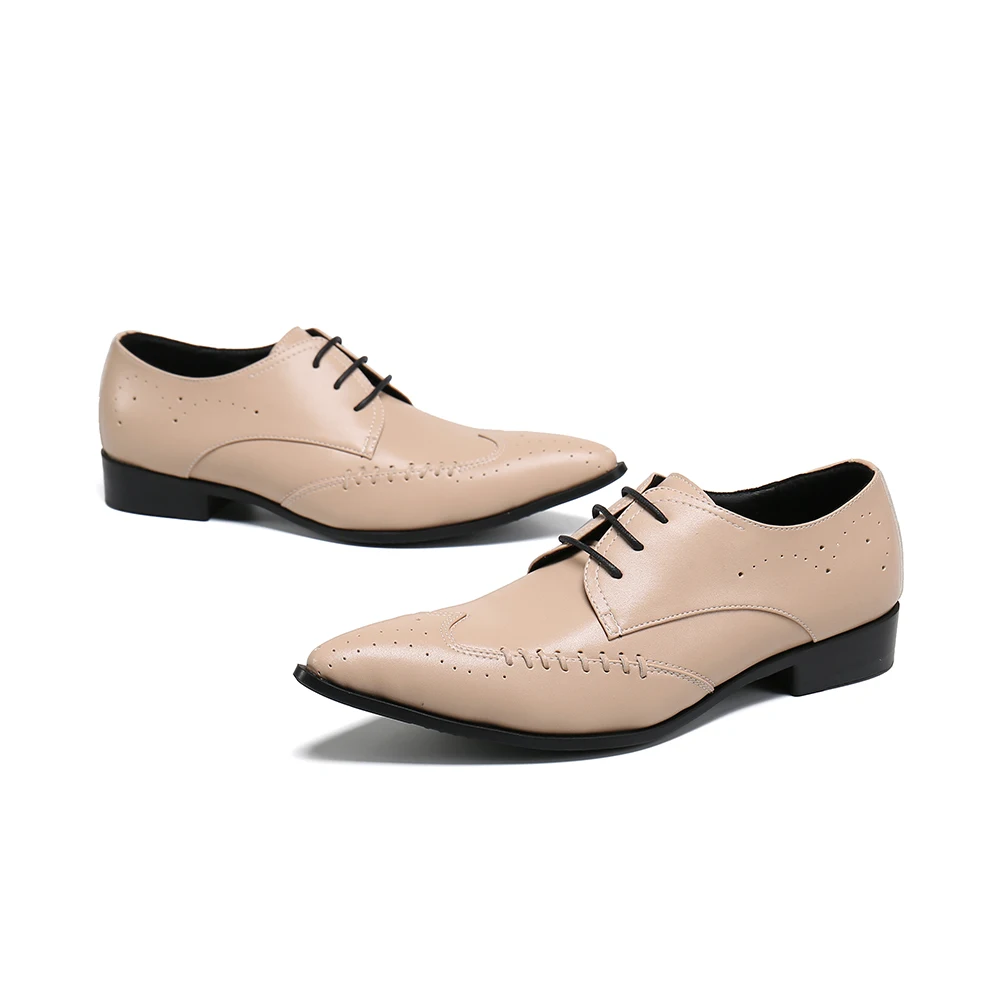 

Classic Khaki Color Pointed Toe Lace Up Men Oxfords Shoes Business Office Large Size Formal Shoes Fashion Man Party Dress Shoes