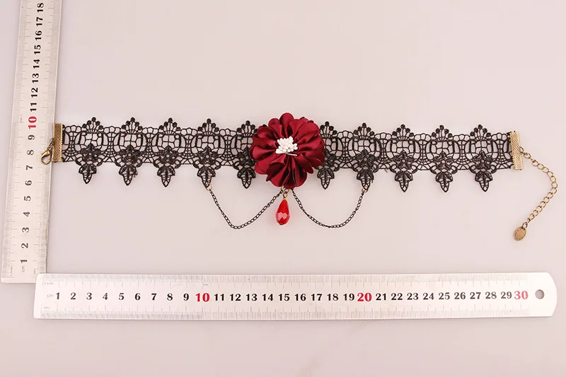 Gothic Colliers Schwarz Perlen Blumen Sexy Spitze Halsband Halskette Vintage Quaste Kette Frauen Steampunk Halloween Schmuck – Detail 4