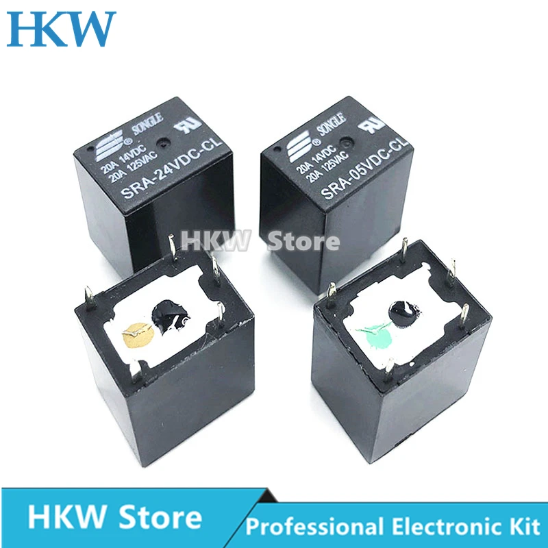 

5pcs 5V 12V 24V 20A DC Power Relay SRA-05VDC-CL SRA-12VDC-CL SRA-24VDC-CL 5Pin PCB Type Black Automobile Relays Relais