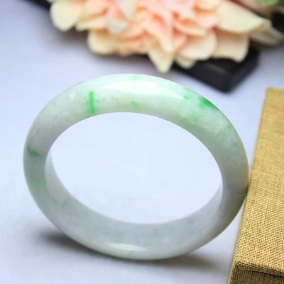 

Natural Burmese jade 54-64mm light green two-tone bracelet, elegant princess jewelry, best gift