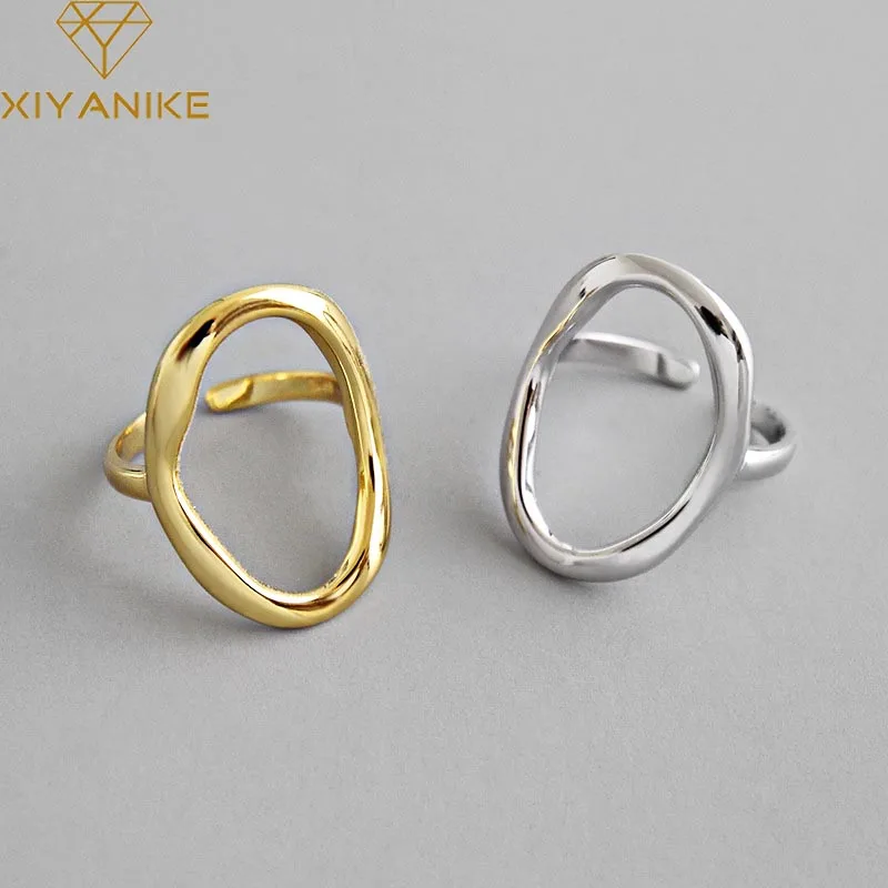 XIYANIKE Silver Color  Irregular Hollow Opening Rings for Women Couple Fashion Simple Geometric Party Jewelry Gifts