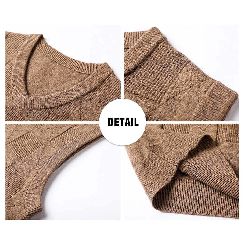 2023 Autumn New Men\'s Khaki V-Neck Knitted Vest Business Casual Classic Style Thick Sleeveless Sweater Vest Male Brand Clothing