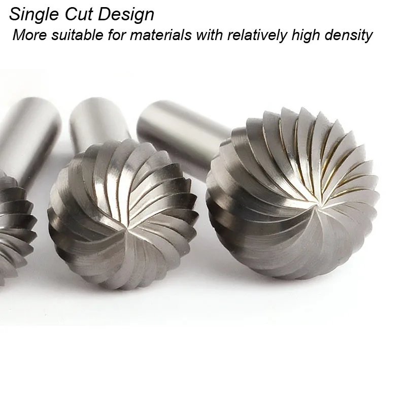 Tungsten Carbide Rotary File Burr Mould Carving Tools Single Cut Ball Head Milling Cutter CNC Engraving for Metal 6mm 1/4 Shank