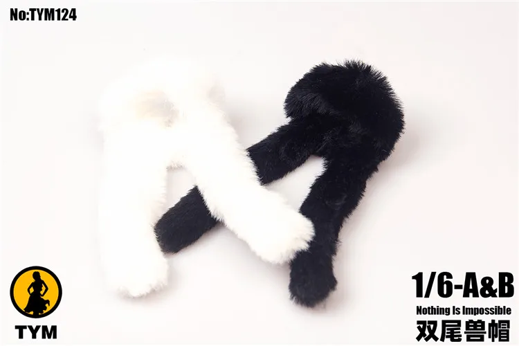 

TYM124 1/6th Scale Two-tailed Animal Hat Imitation Mink Fur Black / White Model for 12"Female Soldier Doll Collection Toys