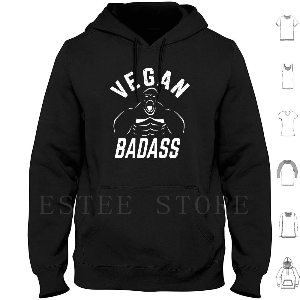 Vegan Badass Gorilla Hoodie Long Sleeve Vegan Badass Game Changer Gorilla Vegan Badass Plant Based Power Strong Muscle Game