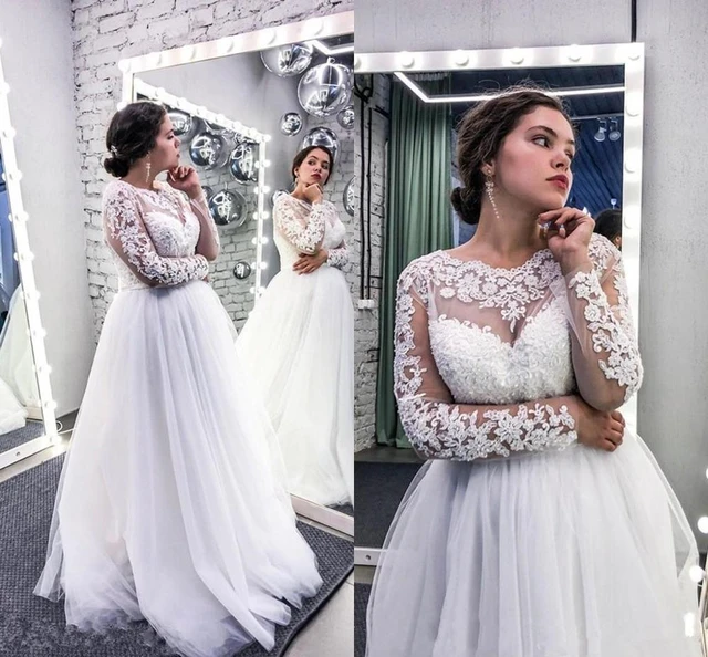 Plus Size Wedding Dresses With Long Sleeve 2021 Lace Beaded Empire Waist Country Wedding Gown Bridal Garden Party Gowns Wedding Dresses AliExpress