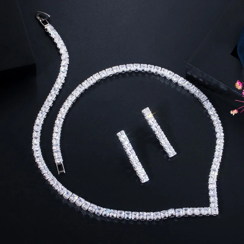 

Pera классический огранка принцессы сверкающий циркон с фианитом цвета белого золота свадебное колье ожерелье ювелирные наборы для женщин свадебная вечеринка J362