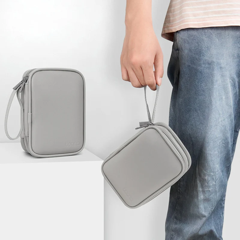 2023 Portable PU Mobile HDD Storage Bags Digital Accessories Organizer Double Layer Waterpfoof Small Storage Pouch Charger Bags