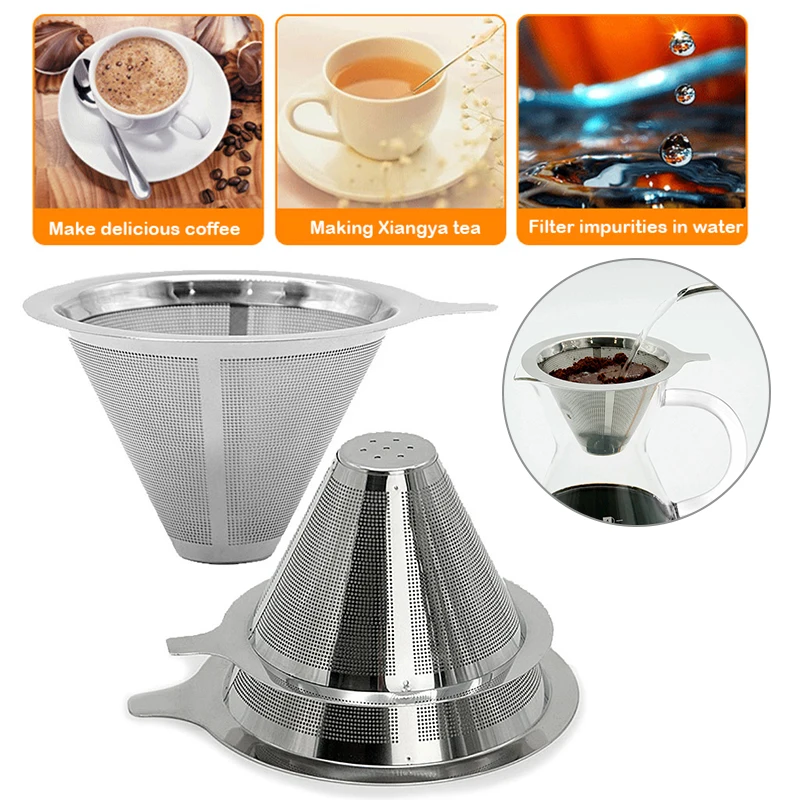 

Reusable Coffee Filter Tea Strainer Stainless Steel Cone Coffee Filter Baskets Mesh Strainer Coffee Leach Drip Tools Kitchenware