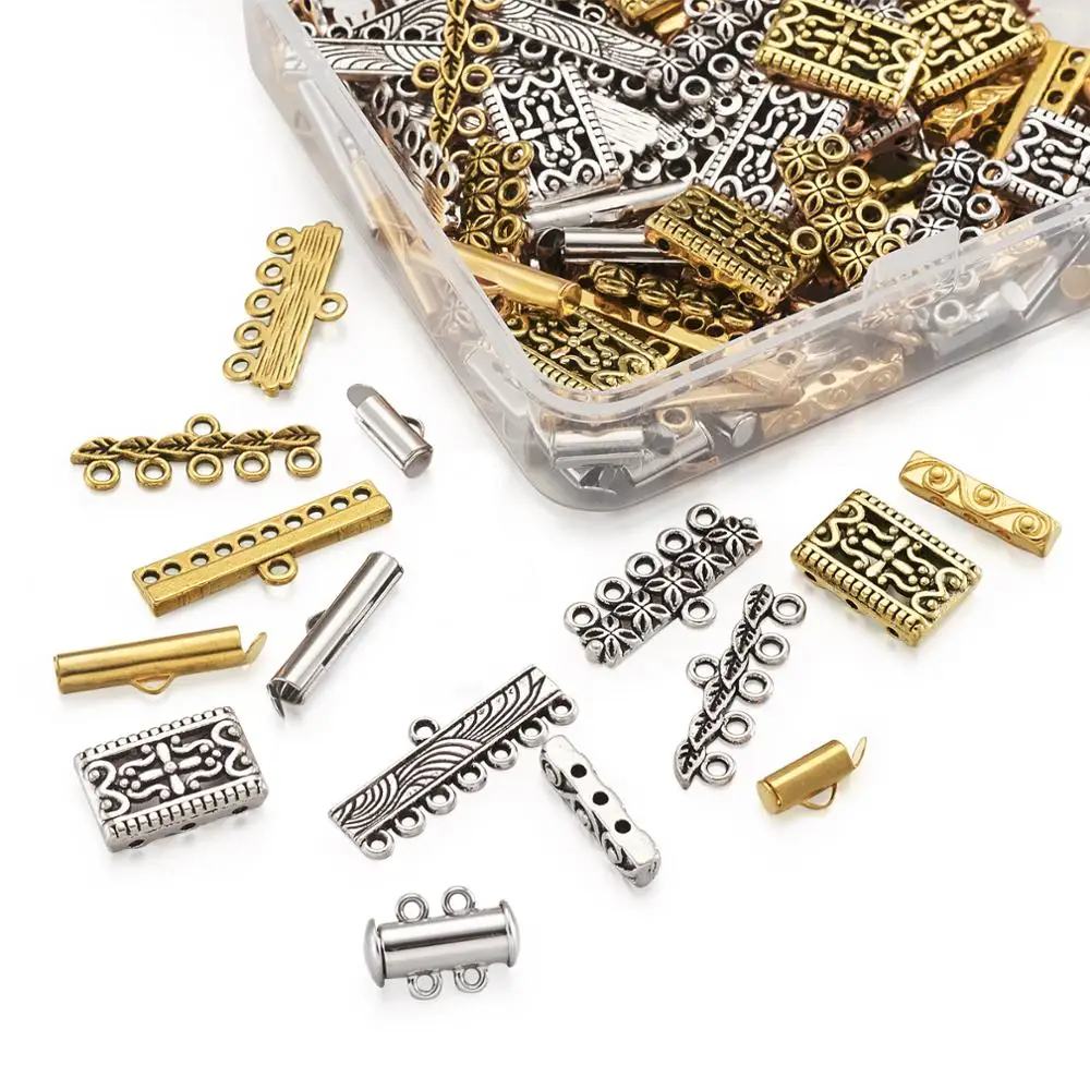 148pcs /Box Brass Magnetic Slide Lock Clasps Tibetan Style Alloy Links Connectors for Earring Necklace Jewelry Accessories