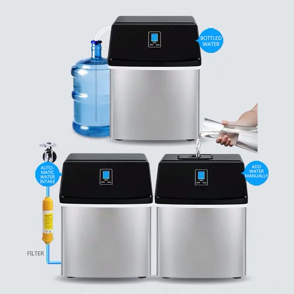 Máquina de hielo cuadrada para el hogar, fabricante de hielo comercial de 25KG, inyección Manual de agua