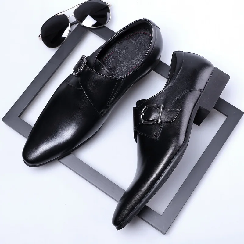 Men British PU Leather Business Shoes Pointed Toe Fashion Shoes For Men Gold Hasp Casual Shoes Plus Size 2020