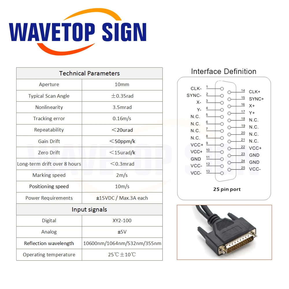 Цифровой лазерный сканер Galvo WaveTopSign, 355нм, экономичный сканер Galvo с объективом JG для 355нм УФ Лазерной маркировочной машины