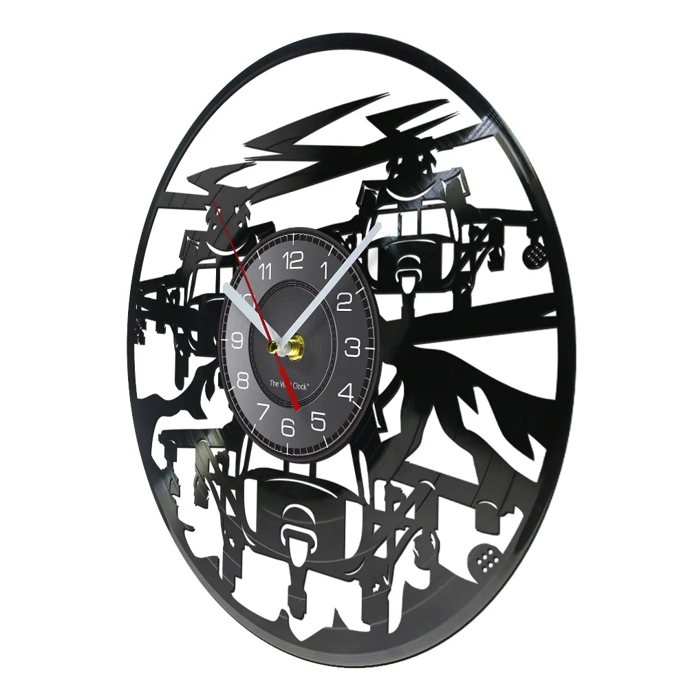 Unmanned Vehicle Retro Vinyl Record Wall Clock Helicopters Music Album Model Plane Flying Drones Watches Home Teen Room Decor