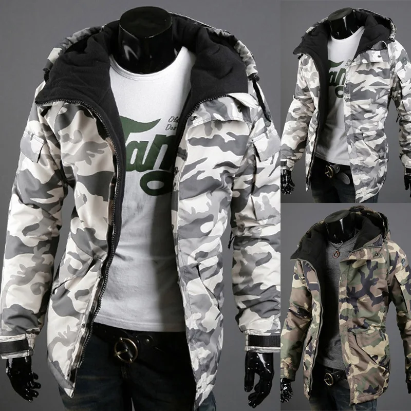 Chaqueta de camuflaje para hombre, Abrigo acolchado de terciopelo con capucha para jóvenes, de algodón, de invierno, 2020