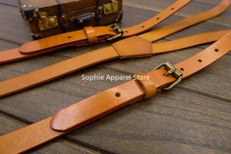 Genuine Leather Vintage Suspenders for Men Women Long Hook Buckle Strap Braces Adult Adjustable Bretelles Pour Homme Bretels