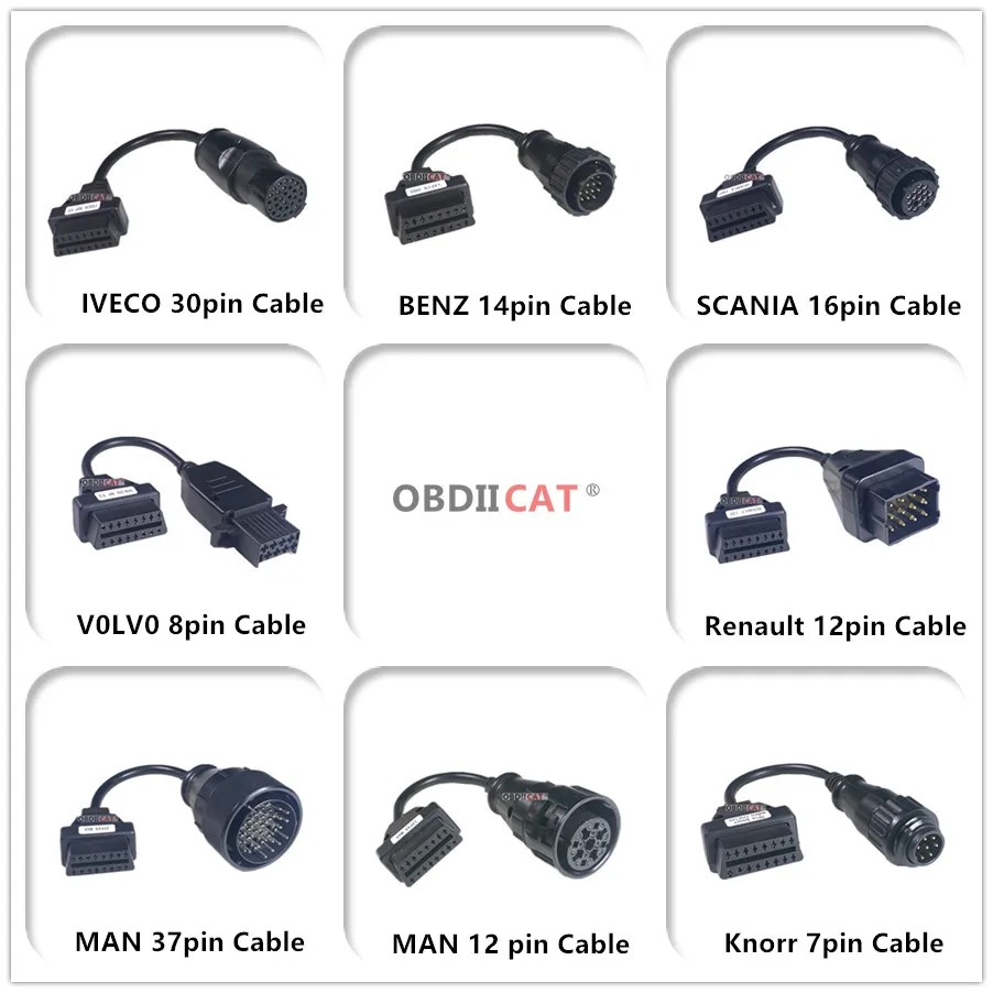 Newest Full Set 8 Truck Cables TCS OBD2 Diagnostic OBD OBDII OBD 2 Connecter Cable Set