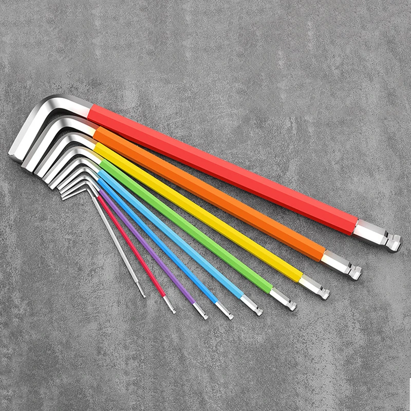 Màu Sắc Cầu Vồng Dài Thêm Lục Giác Cờ Lê 9Pcs 1.5-10Mm Đầu Bóng L-Loại Hex Allen Chìa Khóa dụng Cụ Cầm Tay Phụ Kiện Xe Đạp