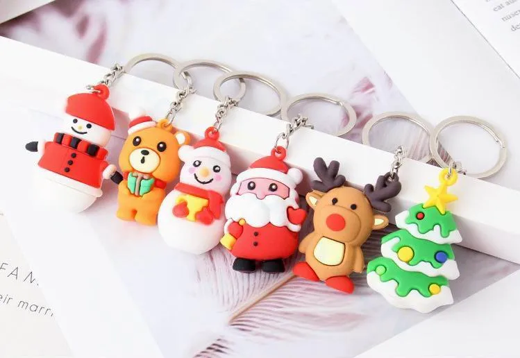 new 3D cartoon Christmas Keychain tree Santa Claus Christmas Gift XMAS Key ring Key chains Christmas souvenir decorations