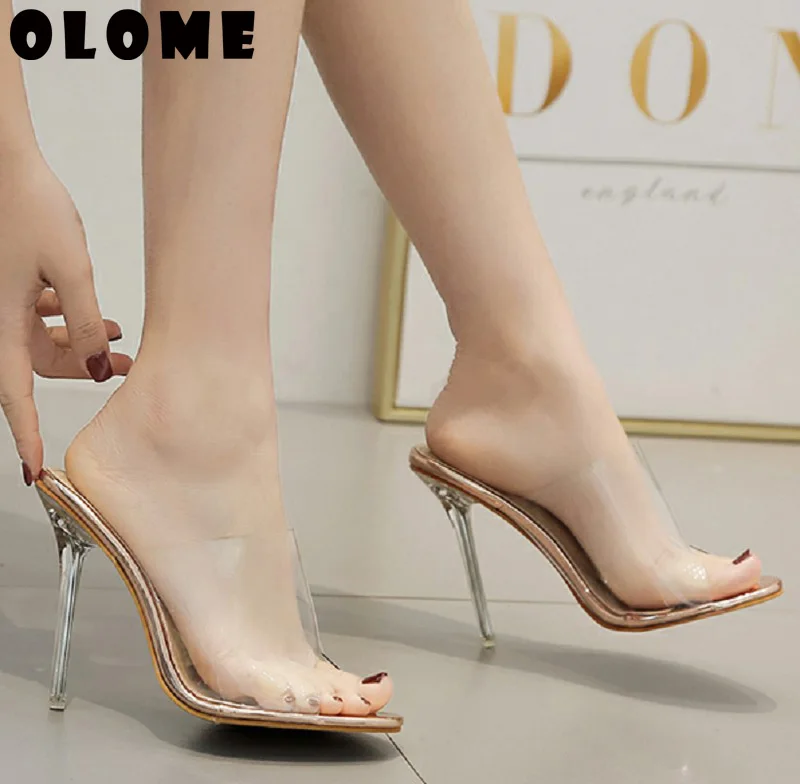 

High Heels PVC Transparent Transp Sandals Perspex Heel Stilettos Point Toes Womens Party Shoes Nightclub Sexy 35-42 Ladies 2019