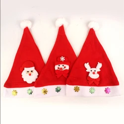 Selling 5PCS Christmas hat Santa Claus decoration cap Child adult Christmas Eve headdress Felt snowman reindeer design LED light