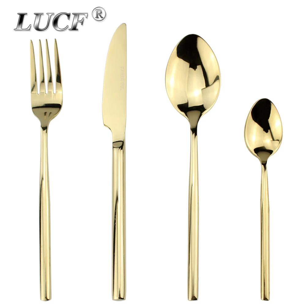 

Luxurious Forging Thick Cutlery Set Mirror Stainless Steel Western Dinnerware Set Silverware For Kitchen Restaurant Dishwasher