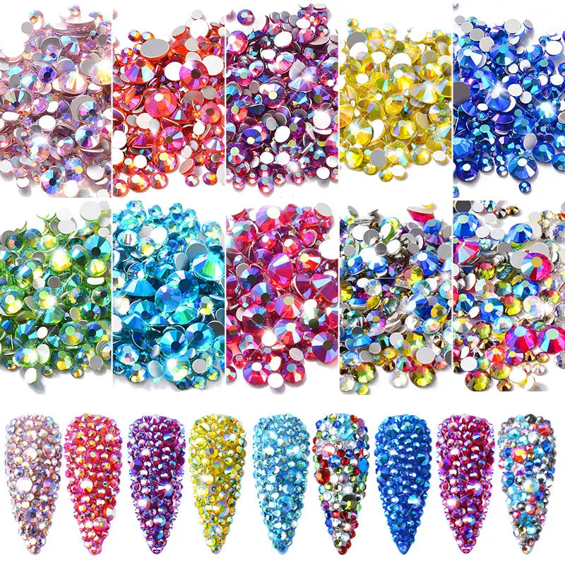 

Crystal Nails Art Rhinestones Decorations 3D AB Nail Decoration Manicure Mixed Colorful Flatback Glass Gems DIY Nail Accessories