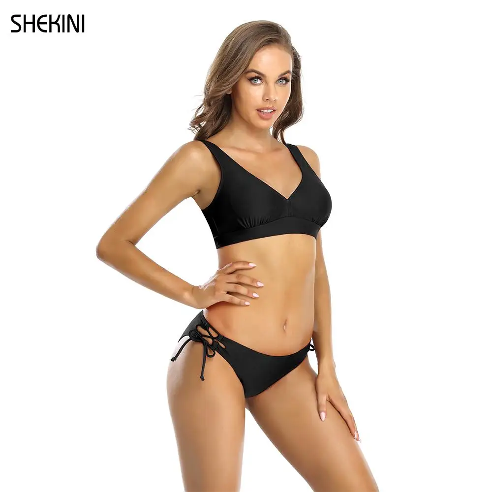 

SHEKINI Mid-Waist Bikini Sets Sexy Push Up Swimwear Thong Two Pieces Swimsuit Beachwear 2021 New Girl Beach Bathing Suits