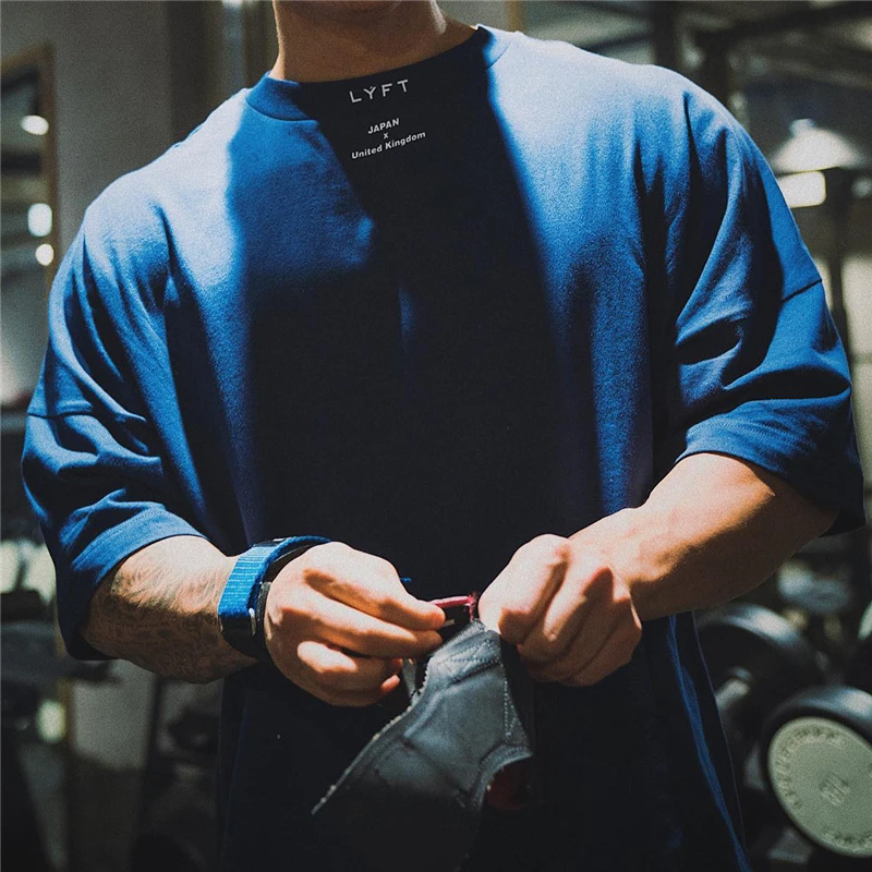 JAPAN&UK Bawełniana koszulka na siłownię Sportowa koszulka męska z krótkim rękawem Koszulka do biegania Mężczyźni Trening Trening Koszulki Fitness Luźny duży rozmiar M-XXXL