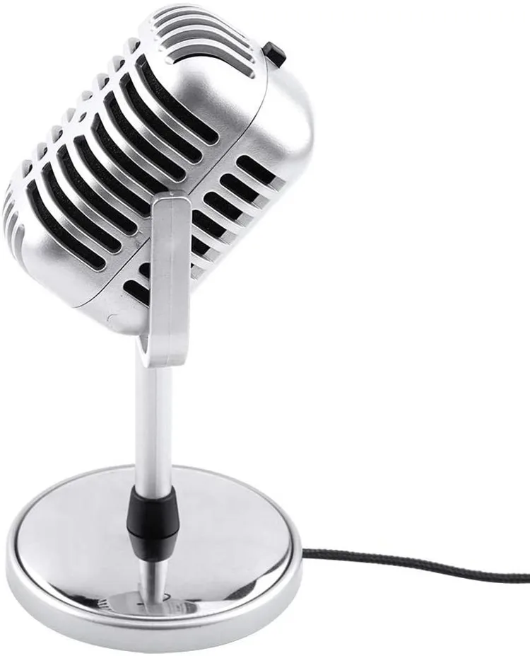 Micrófono retro, micrófono estéreo dinámico de estilo retro clásico con cable de audio de 3,5 mm para PC portátil
