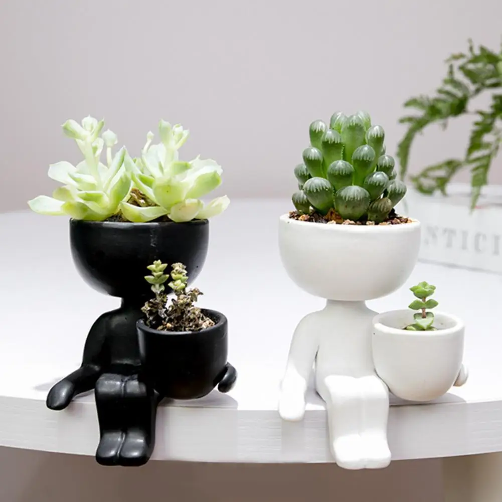 Mini Cute Creative Plant Pot Humanoid Ceramic Plant Pot DIY Crafts Planter Flower Vase Home Office Decoration