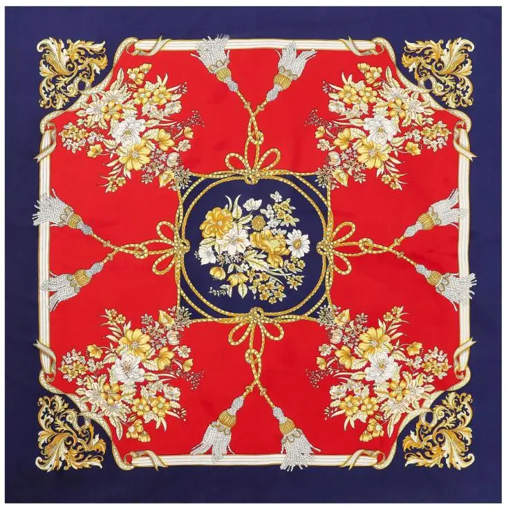 

130cm Fashion Flower Scarf For Ladies Brand Silk Scarf 2020 Design Big Square Scarf For Women Neckerchief Shawl