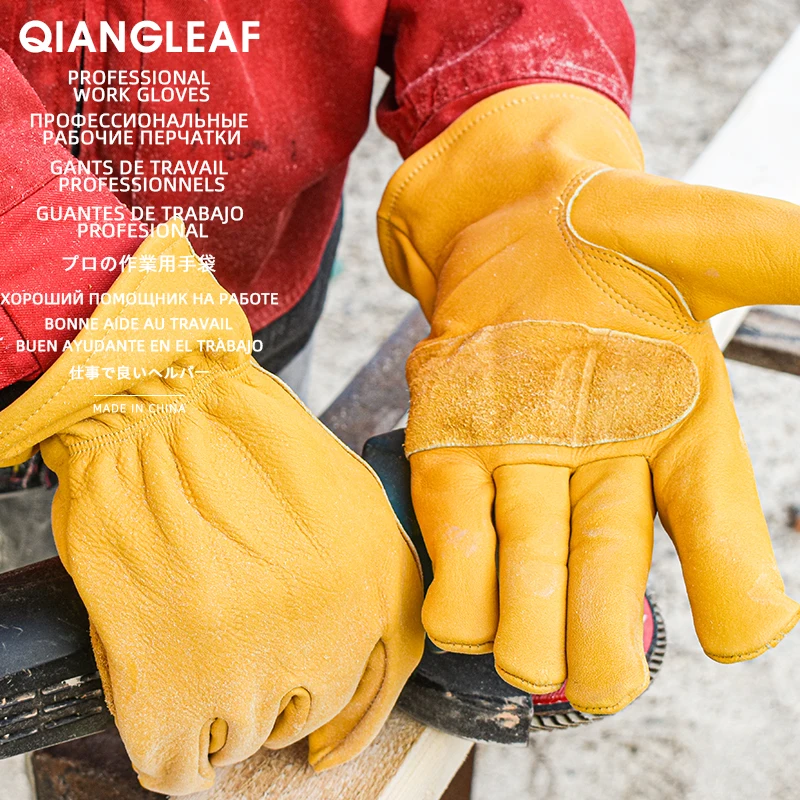 QIANGLEAF 3pcs New Men\'s Work Gloves Cowhide GlovesLeather Security Protection Wear Men Safety Winter Working Welding Glove 3ZG