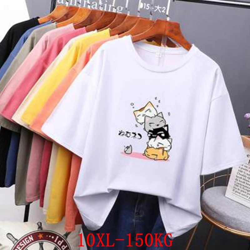 

Large size women's T-shirt big size 7XL 8XL 9XL 10XL summer round neck short sleeve loose black and white red big T-shirt top