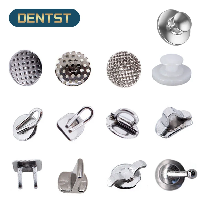 10pcs/Bag Dental Orthodontic Composite Ceramic Lingual Buttons Bondable Rectangular Round Base Metal Traction Hook Orthodontist