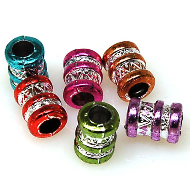 Beads,Loose beads , 9*12mm Tube shape colorful beads with silverline sold of 550pcs (Min Order $20)