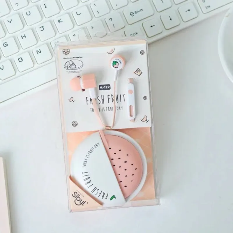 Cartoon Fruit Earphone 3.5mm Music Earplugs with Microphone With Storage Box for Xiaomi Iphone MP3 Children Girl Gift Dropshippi